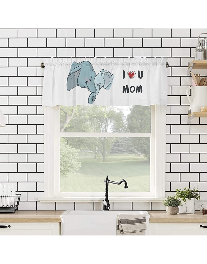 Mothers Day Curtains Valance Elephant Mother Baby Window Curtain Drapes Short Topper Vanlace Animal Warm Love Top Rod Pocket Curtain Mom Gift for Kitchen Bedroom Living Room,1 Panels 54x18 Inch - BG80QK8W5