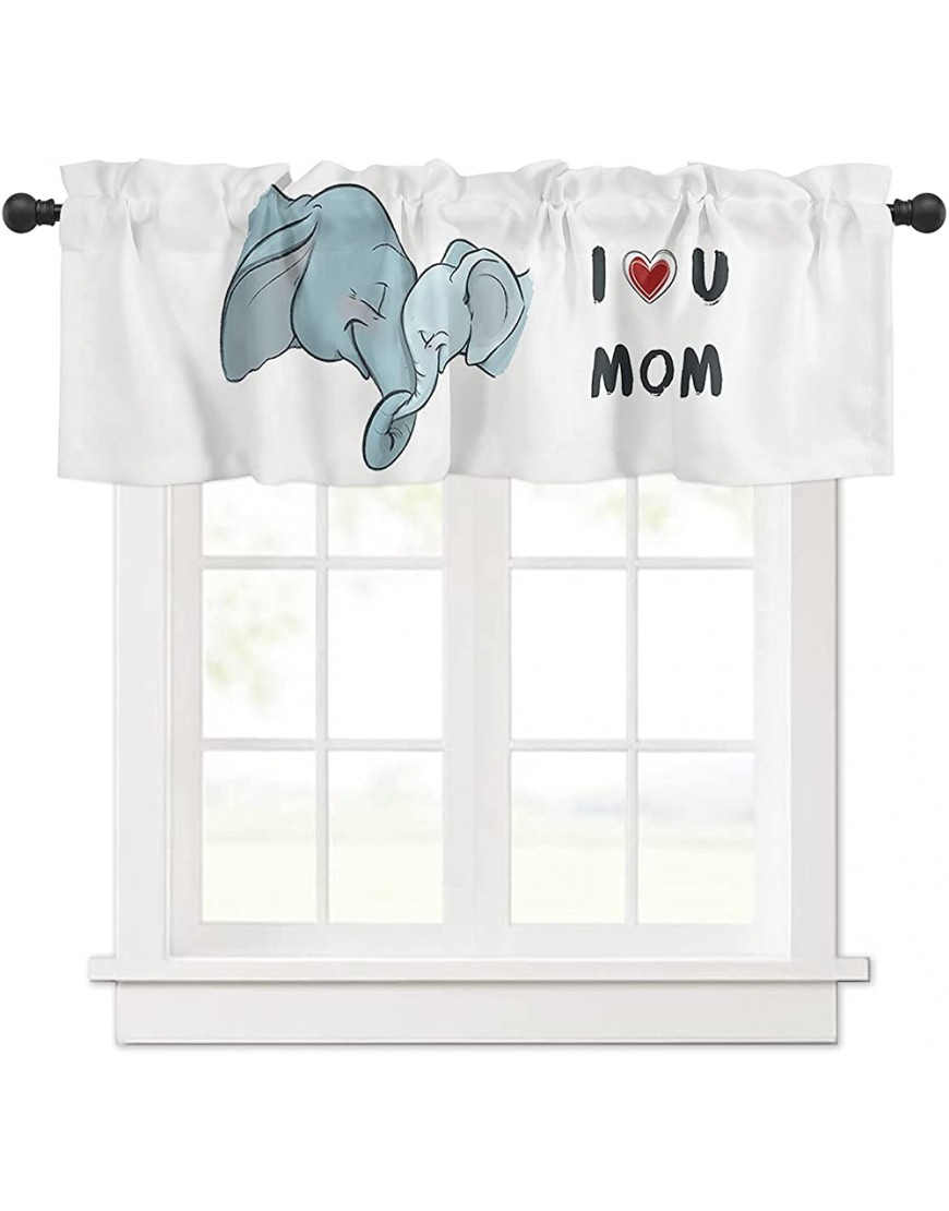 Mothers Day Curtains Valance Elephant Mother Baby Window Curtain Drapes Short Topper Vanlace Animal Warm Love Top Rod Pocket Curtain Mom Gift for Kitchen Bedroom Living Room,1 Panels 54x18 Inch - BG80QK8W5