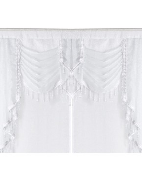 Regal Home Collections Amore Cascade 50-Inch by 84-Inch Luxurious 5PC Window Set with Attached Valance and Two Tie Backs. Cascade White - BDM4WSTY7