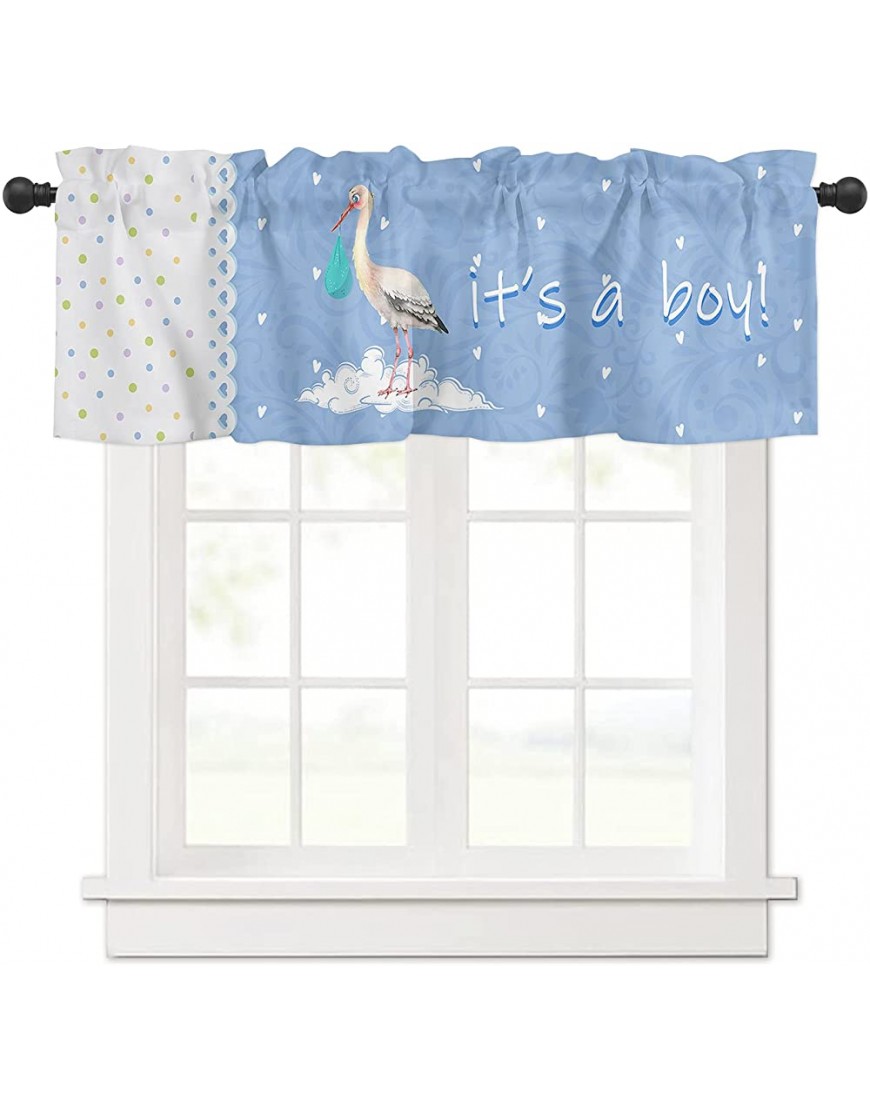 Rod Pocket Kitchen Curtains Valance White Stork Baby Blue Polka Dot Lace It's A Boy Privacy Protection Window Valance for Bedroom Nursery Room Easy Care 54x18 in - BV0J4HV9O