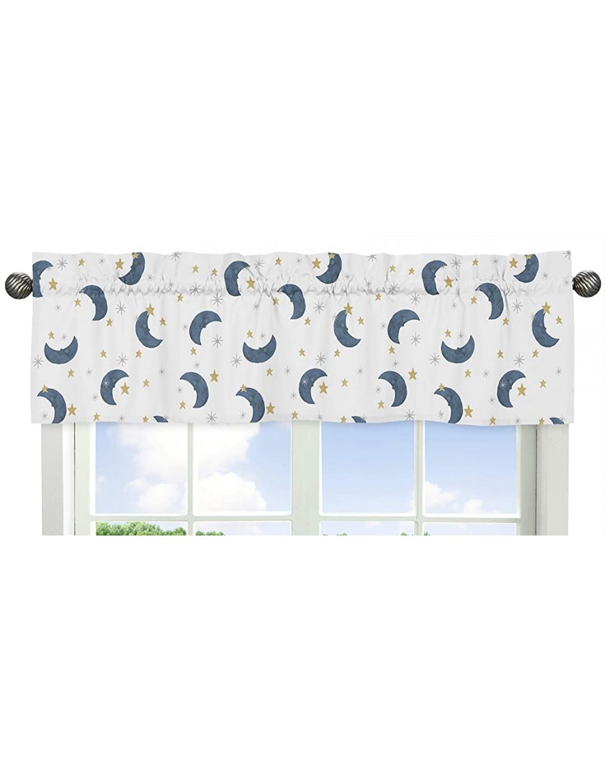 Sweet Jojo Designs Moon and Star Window Treatment Valance Navy Blue and Gold Watercolor Celestial Sky - B0SG1EF88