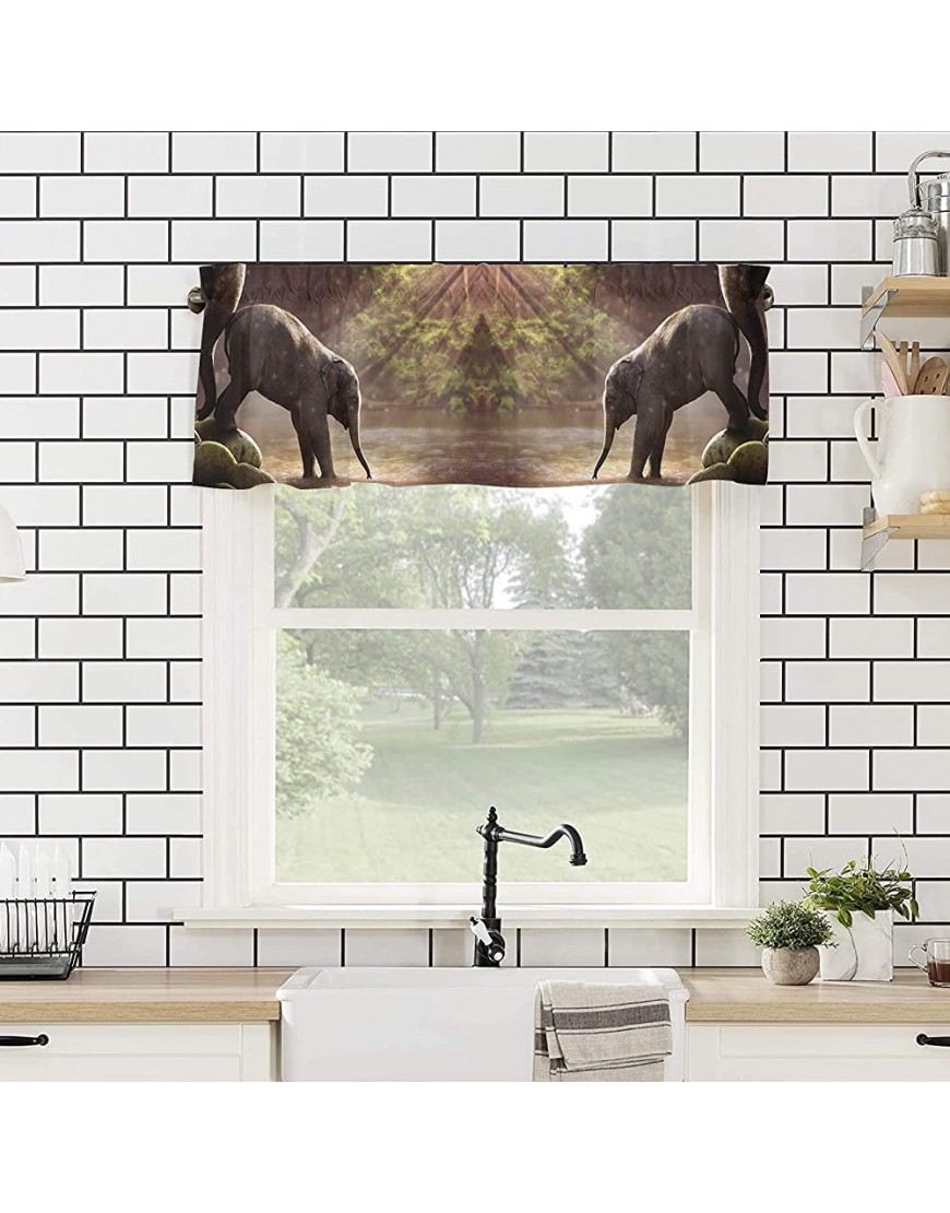 Valance Curtains Animal Theme Windows Treatment Decor Elephant and Baby Playing in Water Valances Rod Pocket Short Curtain for Kitchen Dining Room 54x18 Inches - BJPK7PEA9