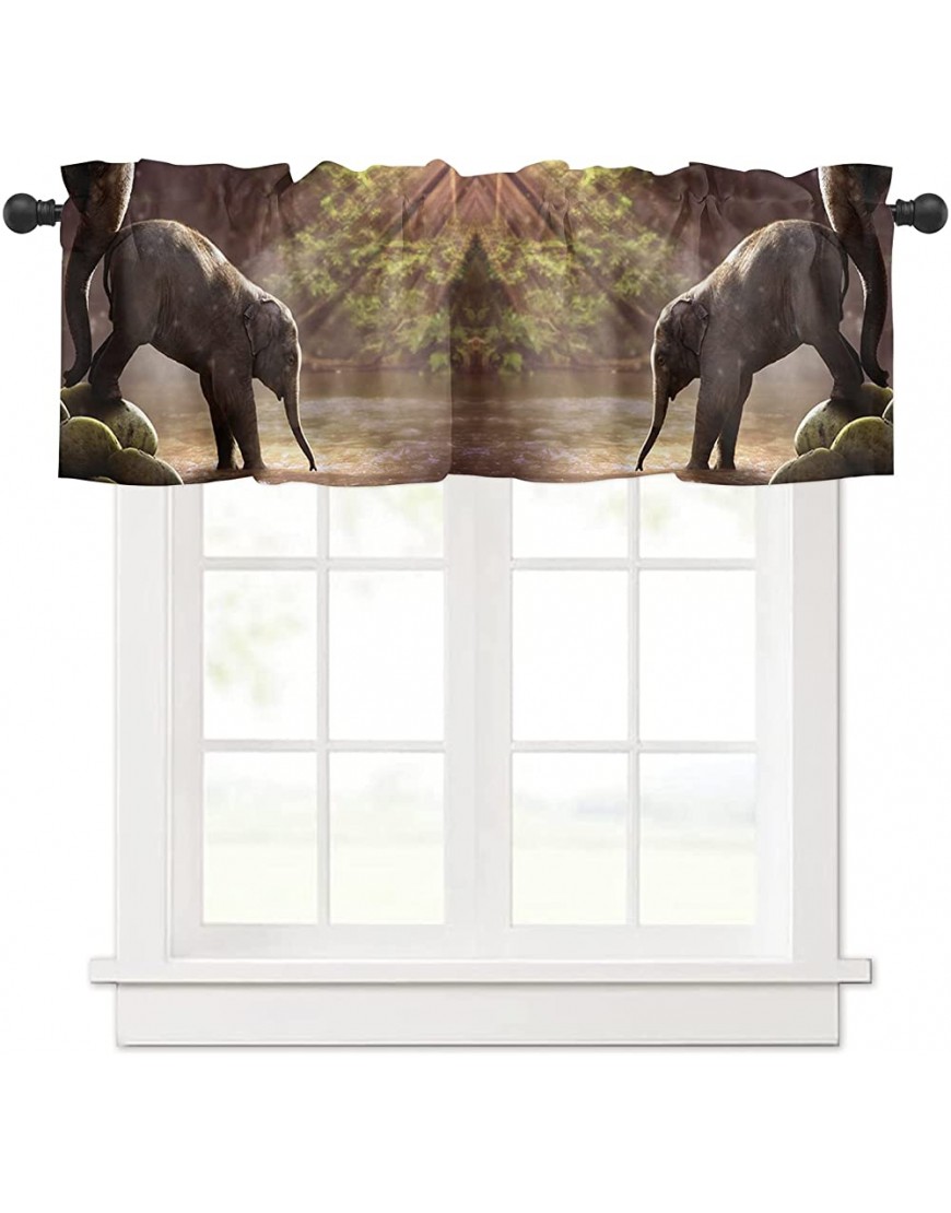 Valance Curtains Animal Theme Windows Treatment Decor Elephant and Baby Playing in Water Valances Rod Pocket Short Curtain for Kitchen Dining Room 54x18 Inches - BJPK7PEA9