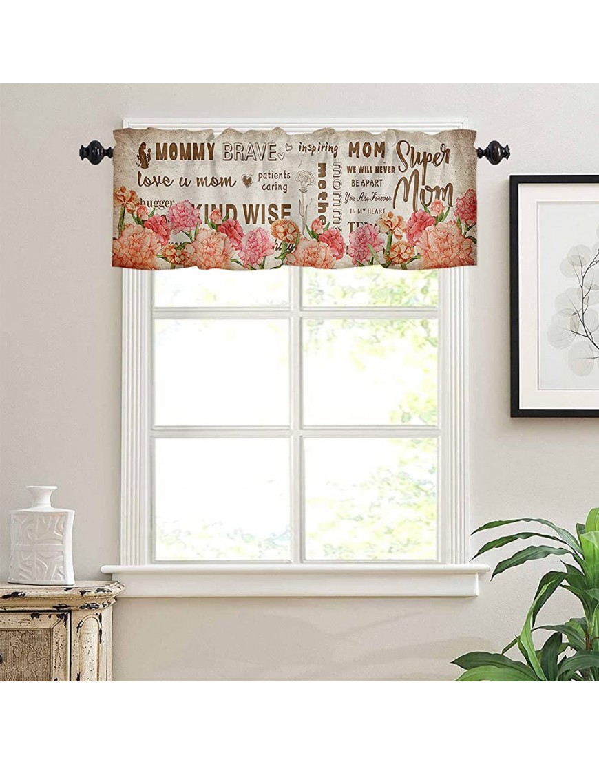 Valance Curtains Carnation Flower Mother Baby Windows Treatment Decor Kind Wise Mommy Retro Valances Rod Pocket Short Curtain for Kitchen Dining Room 54x18 Inches - BGZFVQFGN