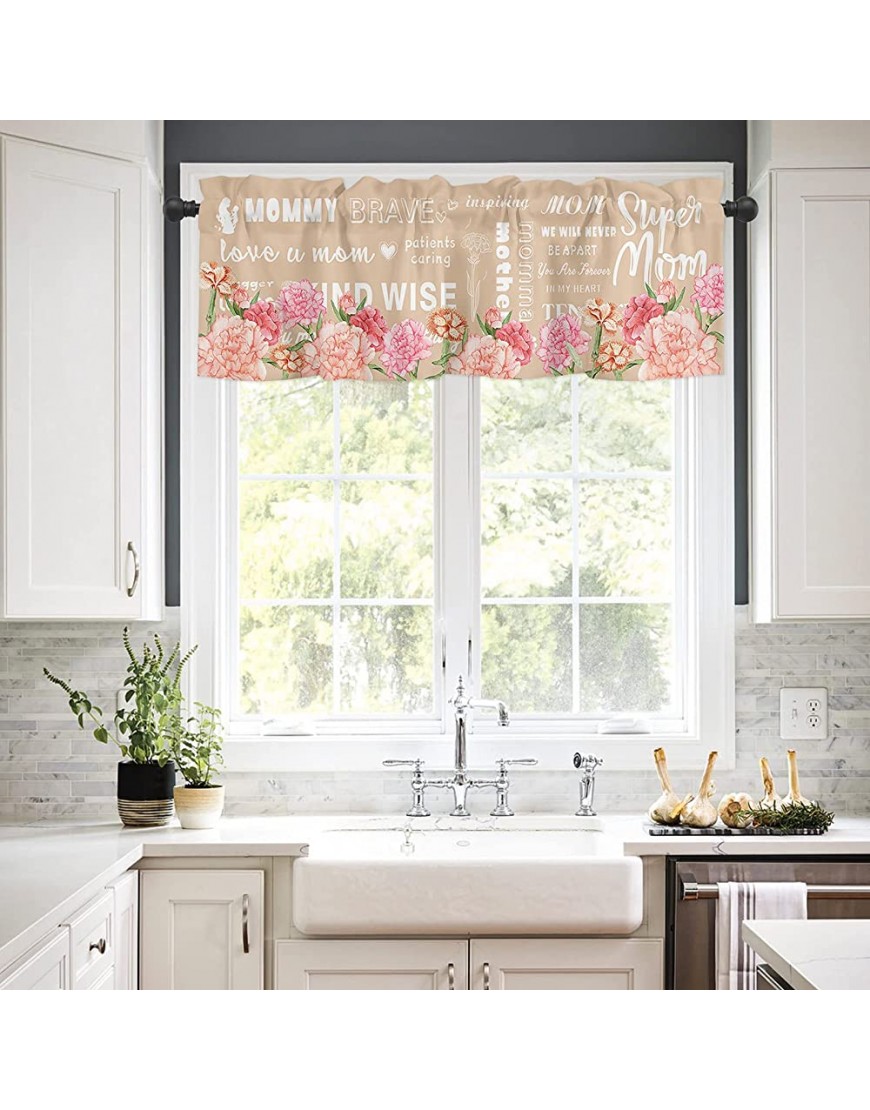 Valance Curtains Carnation Flower Mother Baby Windows Treatment Decor Kind Wise Super Mom Valances Rod Pocket Short Curtain for Kitchen Dining Room 54x18 Inches - BCSCZJHEV