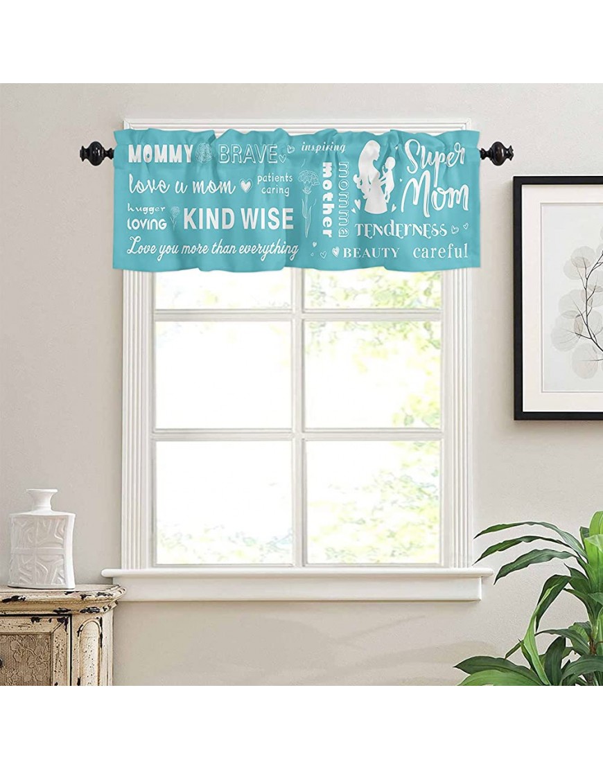 Valance Curtains Carnation Flower Mother Baby Windows Treatment Decor Super Mom Turquoise Valances Rod Pocket Short Curtain for Kitchen Dining Room 54x18 Inches - BKNJYYVHF