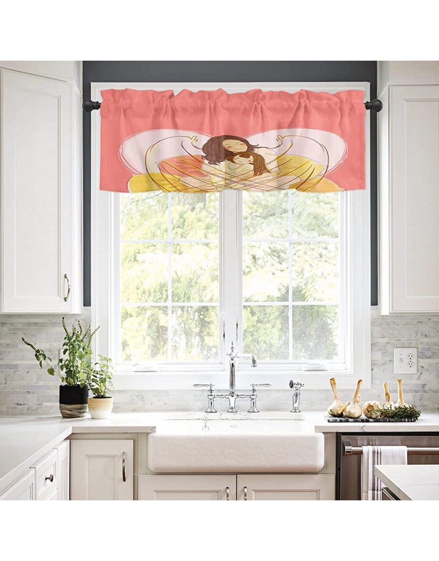 Valance Curtains Mom and Baby Girl Windows Treatment Decor Heart Shape Pink Valances Rod Pocket Short Curtain for Kitchen Dining Room 54x18 Inches - B9OKOHYLX