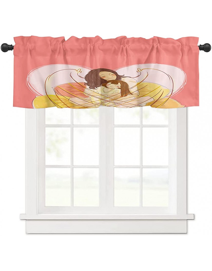 Valance Curtains Mom and Baby Girl Windows Treatment Decor Heart Shape Pink Valances Rod Pocket Short Curtain for Kitchen Dining Room 54x18 Inches - B9OKOHYLX