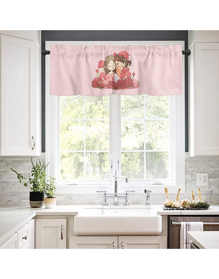 Valance Curtains Mom and Baby Girl Windows Treatment Decor Pink Red Flowers Valances Rod Pocket Short Curtain for Kitchen Dining Room 54x18 Inches - B8PLOWR97