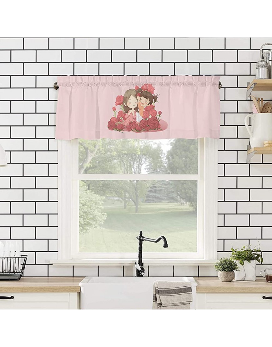 Valance Curtains Mom and Baby Girl Windows Treatment Decor Pink Red Flowers Valances Rod Pocket Short Curtain for Kitchen Dining Room 54x18 Inches - B8PLOWR97