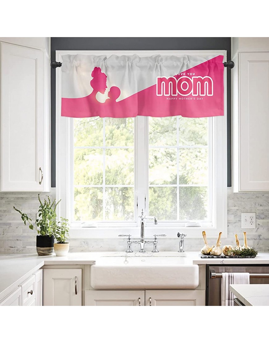 Valance Curtains Mother and Baby Silhouettes Windows Treatment Decor Pink Valances Rod Pocket Short Curtain for Kitchen Dining Room 54x18 Inches - BNUH9KBC4