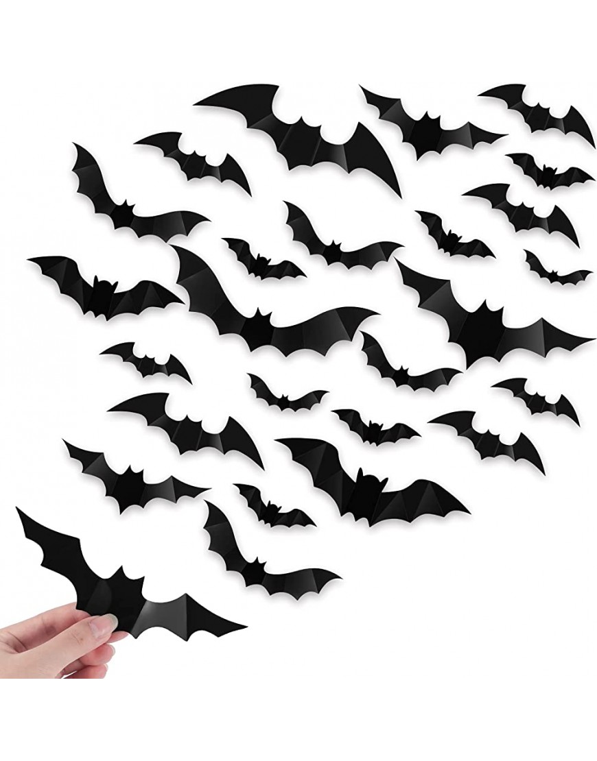 148 Pieces Multiple Sizes Halloween Bats Sticker Black 3D Bats Wall Decals Halloween PVC 3D Bat Decorations Halloween Party Supplies Home Window Bathroom Indoor Decors DIY - B3N3BMK6T