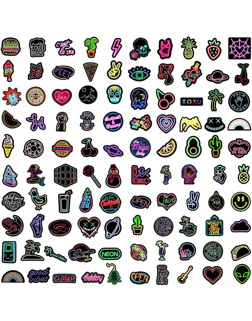 Aeonovs Neon Sticker Pack,100pcs Waterproof Trendy Water Bottle Stickers for Scrapbooking Luggage Scooters Tablets Cars Bikes - BP1QPES16