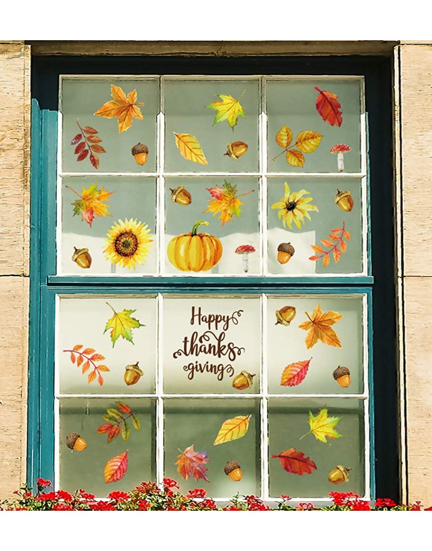 Fall Leaves Window Clings Decorations Thanksgiving Maple Autumn Decals Party Decor Ornaments - B4WGWIAH3
