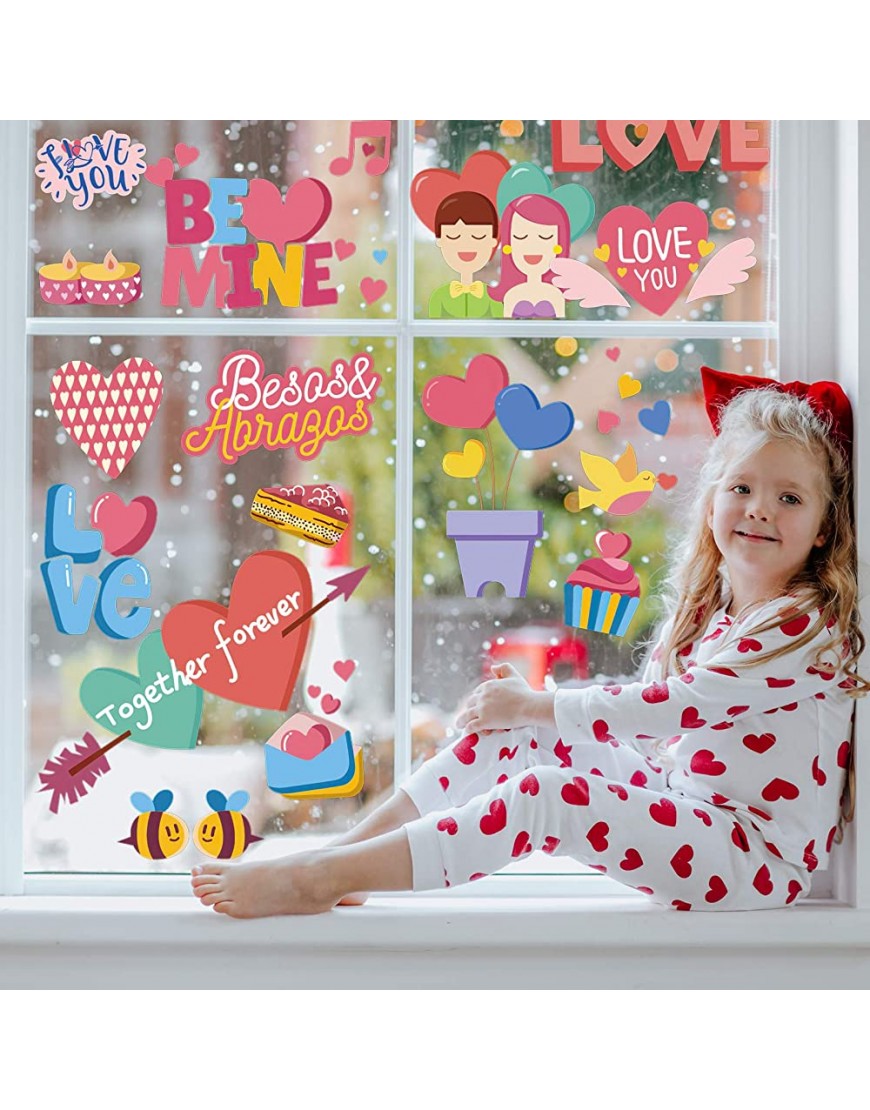 Konsait 80+ pcs Valentine's Day Window Clings Decals Heart Window Glass Decorations with Static Sticker Decor for Holiday Ornaments,Valentine's Day Wedding Anniversary Party Decor Supplies Favor - BK2MXO8Q6