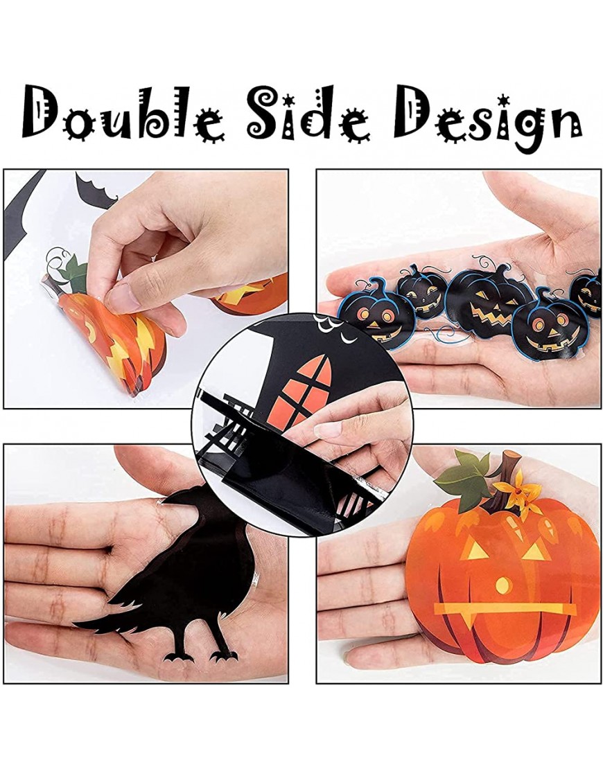 Moonumen 4 Sheets 52 PCS Halloween Window Stickers DoubleSided Removable Window Clings for Halloween Party Pumpkin Stickers Witch Decals for Glass Wall Window - B9YFVAXYQ