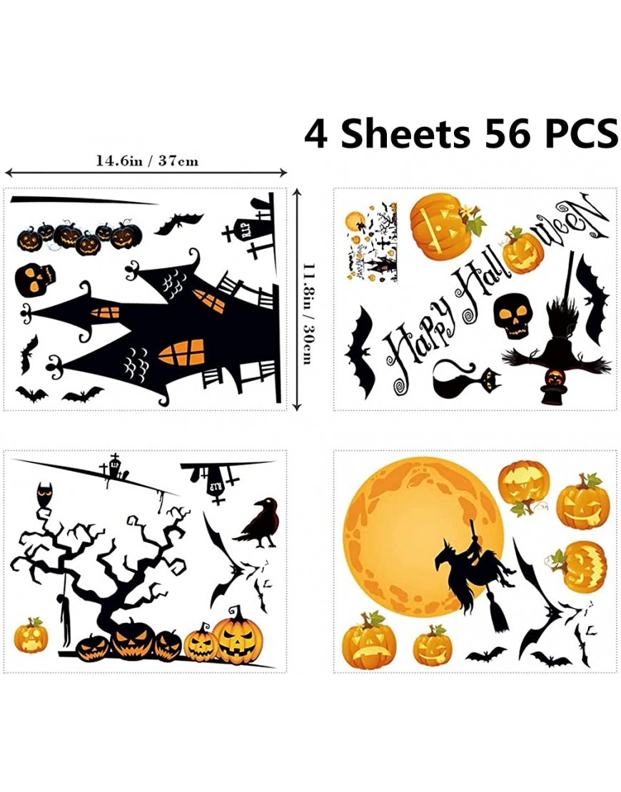 Moonumen 4 Sheets 52 PCS Halloween Window Stickers DoubleSided Removable Window Clings for Halloween Party Pumpkin Stickers Witch Decals for Glass Wall Window - B9YFVAXYQ