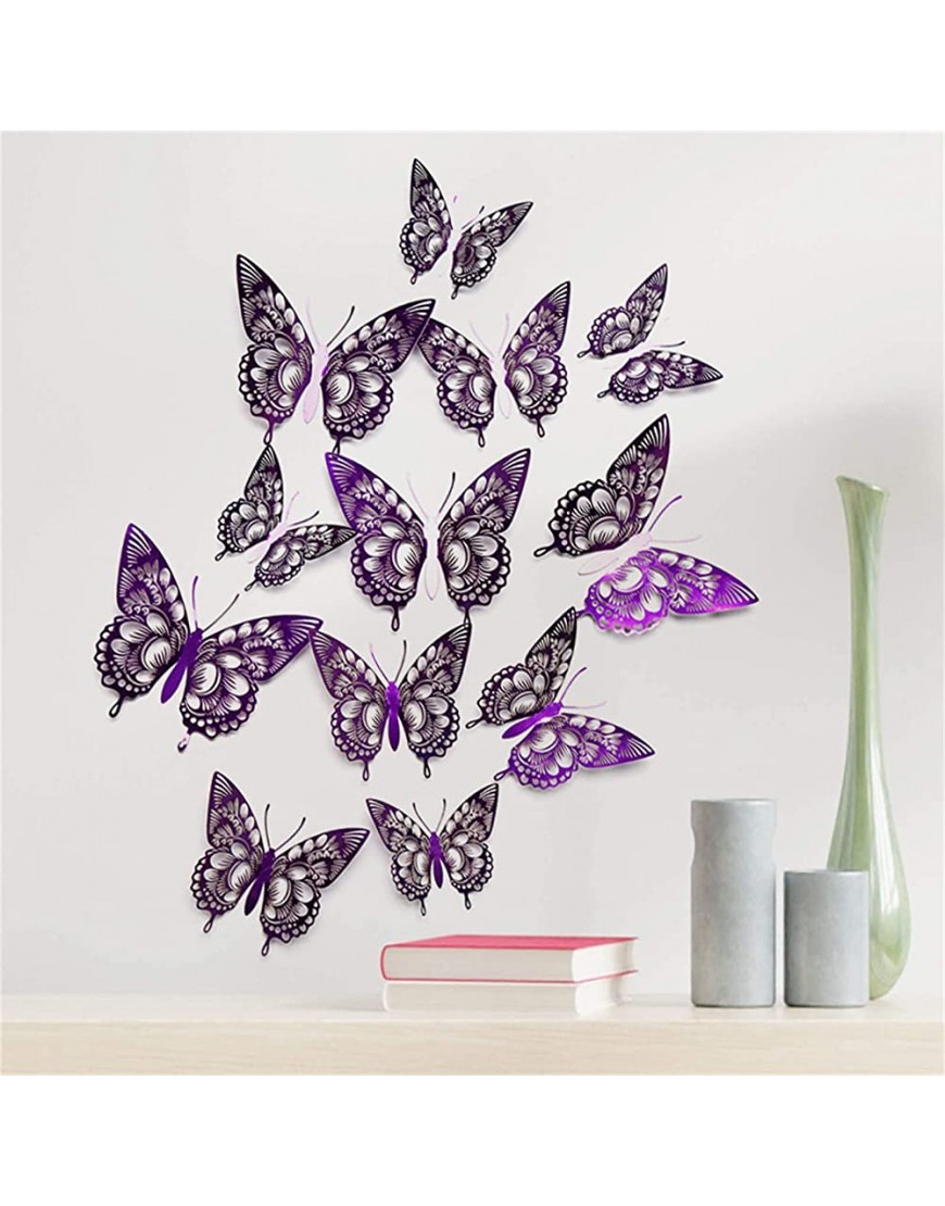 Obeon 12PC 3 Sizes 3D Butterfly Wall Stickers Butterfly Wall Decals DIY Hollow Carving Design Butterflies Decor for Refrigerator Window Wardrobe Closet Purple - B4YA5SJSE