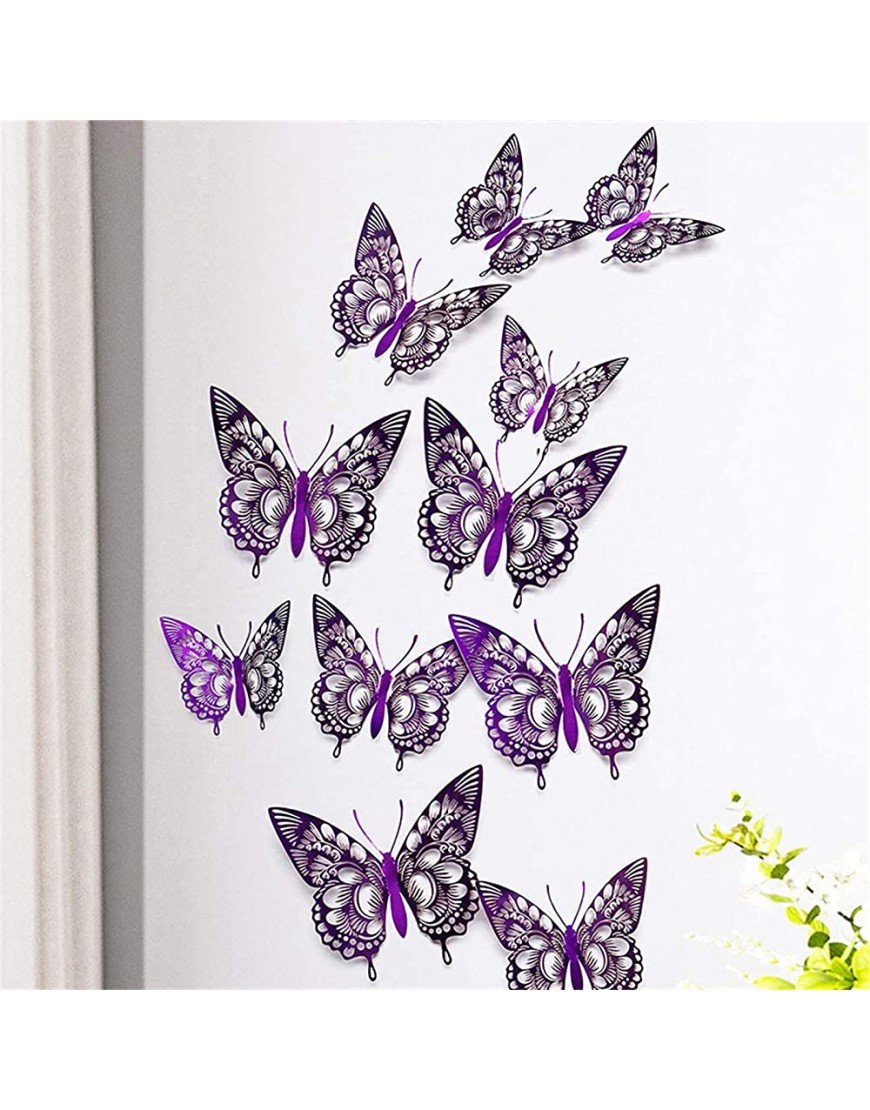 Obeon 12PC 3 Sizes 3D Butterfly Wall Stickers Butterfly Wall Decals DIY Hollow Carving Design Butterflies Decor for Refrigerator Window Wardrobe Closet Purple - B4YA5SJSE