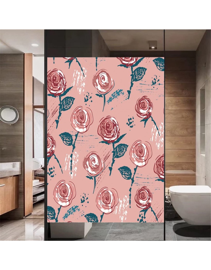 Rose Flower Stained Glass Window Film for Home Office Bathroom Kids Room Sliding Door Decorative W23.6 x H47 inch - BWXINVYR7