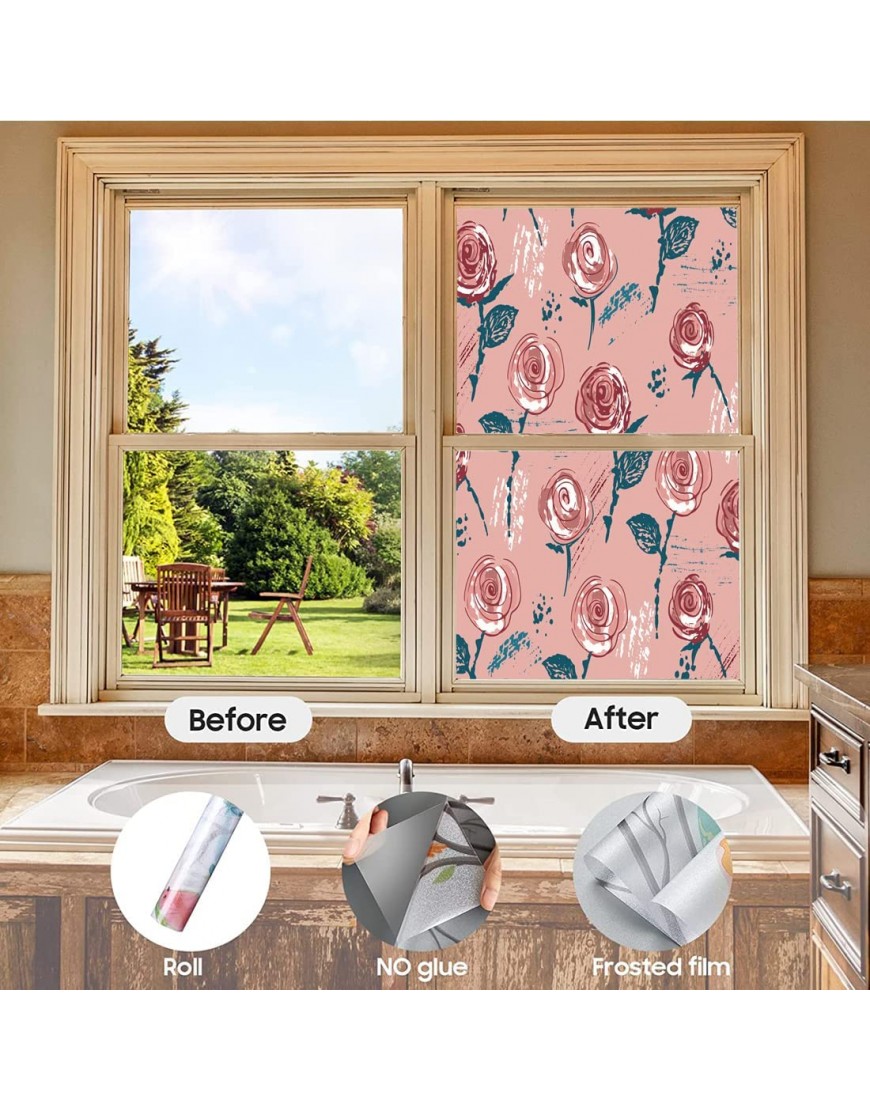 Rose Flower Stained Glass Window Film for Home Office Bathroom Kids Room Sliding Door Decorative W23.6 x H47 inch - BWXINVYR7