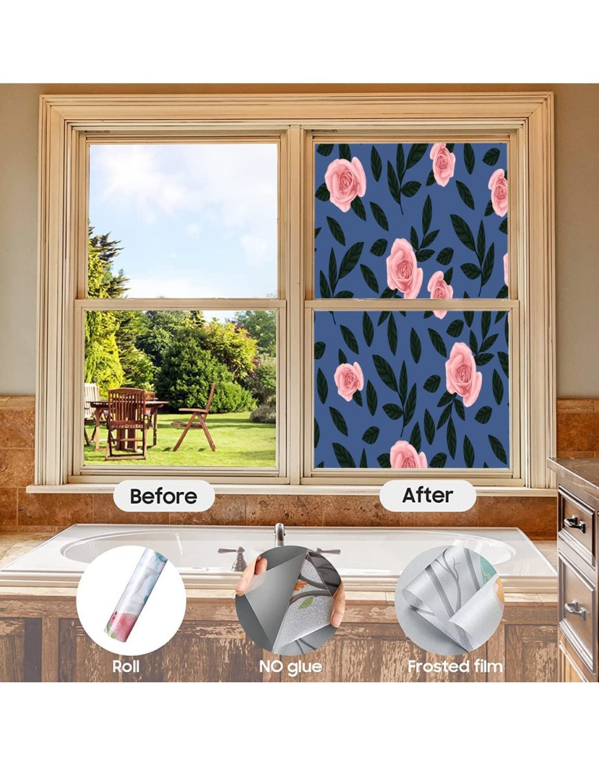 Rose Flower Window Film Privacy Film 3D No Glue Glass Sticker for Home Office Bathroom Kids Room Sliding Door Decorative W17.7 x H78.7 Inch - BBERBSYQ0