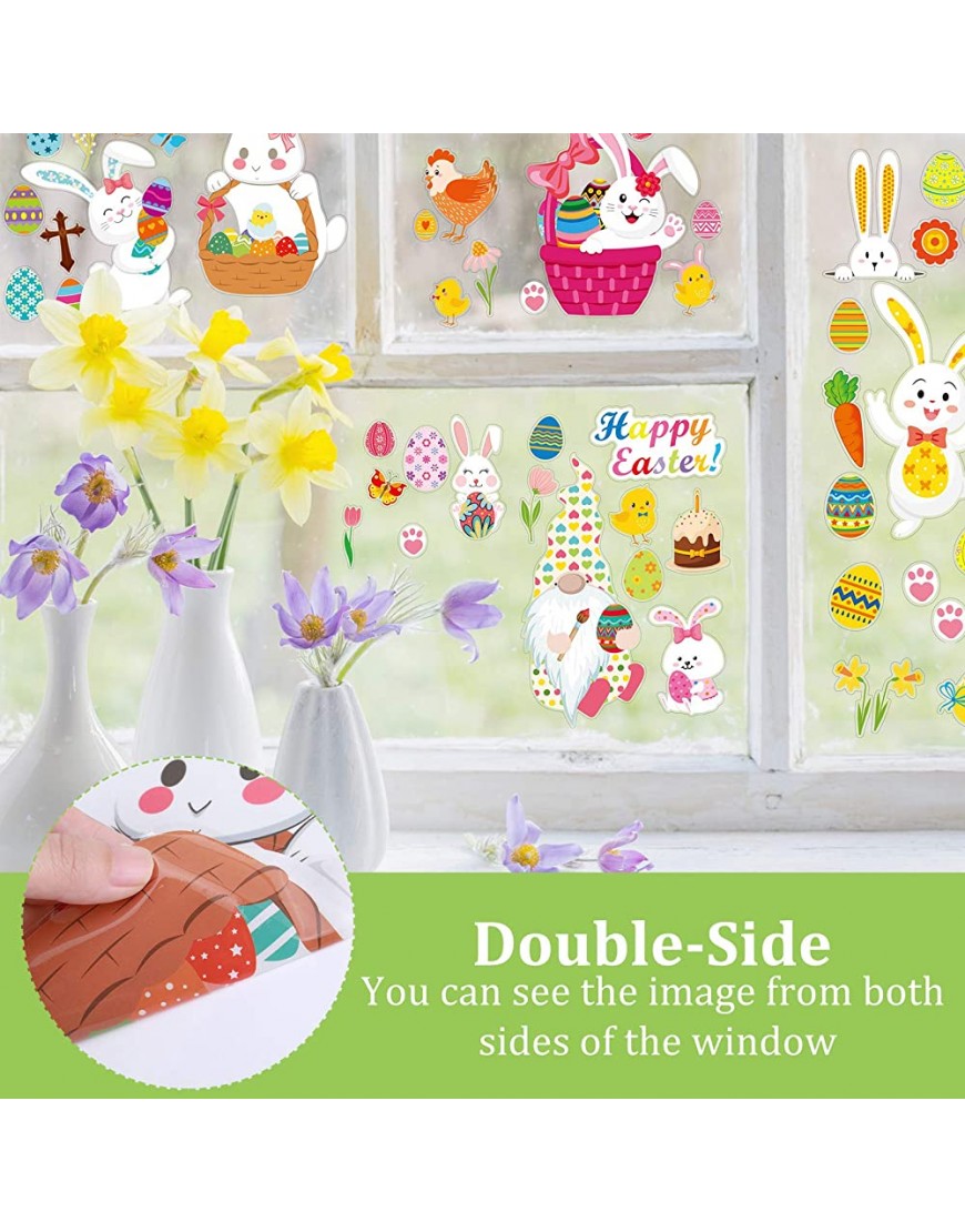 Zonon 180 Pieces 16 Sheet Easter Decorations Bunny Window Clings Decor Rabbit Window Decals Spring Window Stickers Easter Wall Door Floor Decor for Kids Party Supplies - B4I1PJLDK