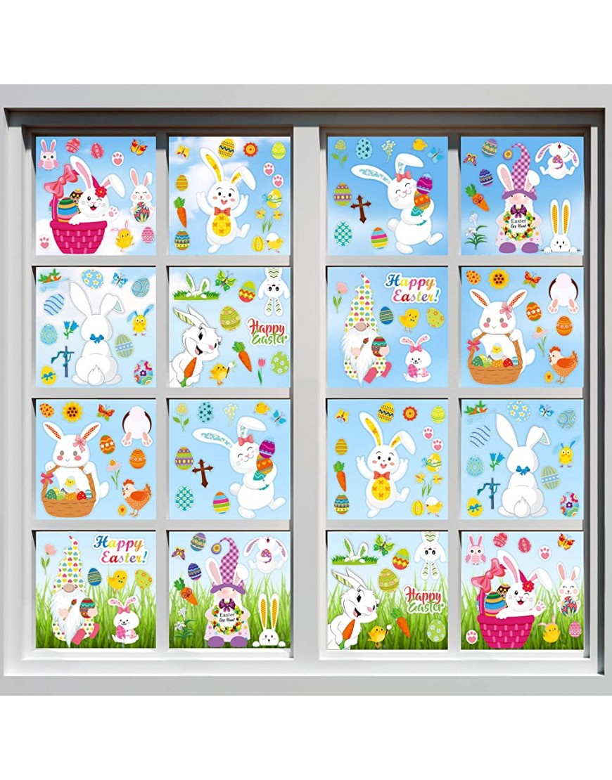 Zonon 180 Pieces 16 Sheet Easter Decorations Bunny Window Clings Decor Rabbit Window Decals Spring Window Stickers Easter Wall Door Floor Decor for Kids Party Supplies - B4I1PJLDK