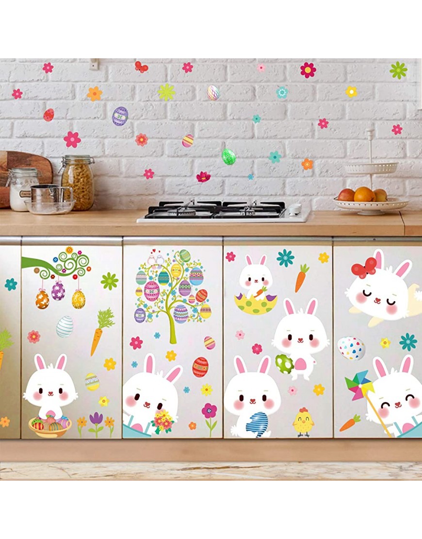 Zonon 97 Pieces Easter Window Clings Decorations Bunny Easter Eggs Window Stickers Colorful Easter Decals for Home Office Kids School Party Supplies - BTI5CCV70