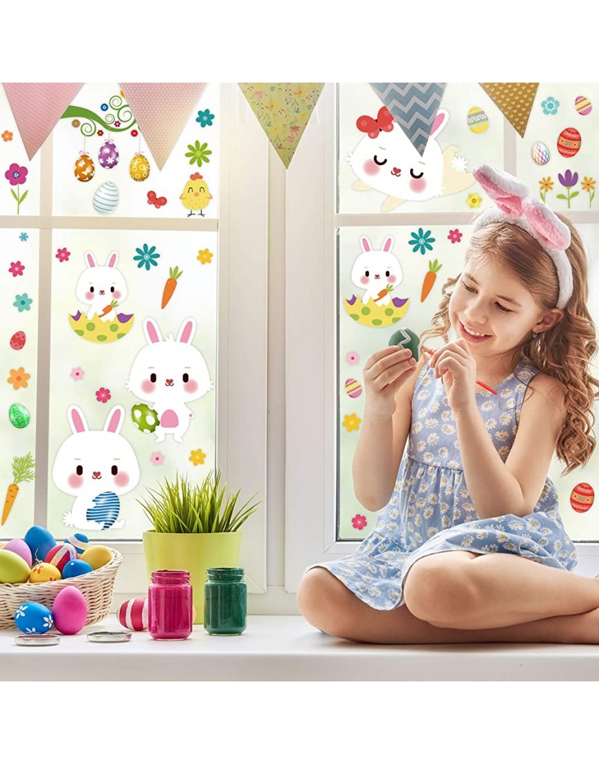 Zonon 97 Pieces Easter Window Clings Decorations Bunny Easter Eggs Window Stickers Colorful Easter Decals for Home Office Kids School Party Supplies - BTI5CCV70
