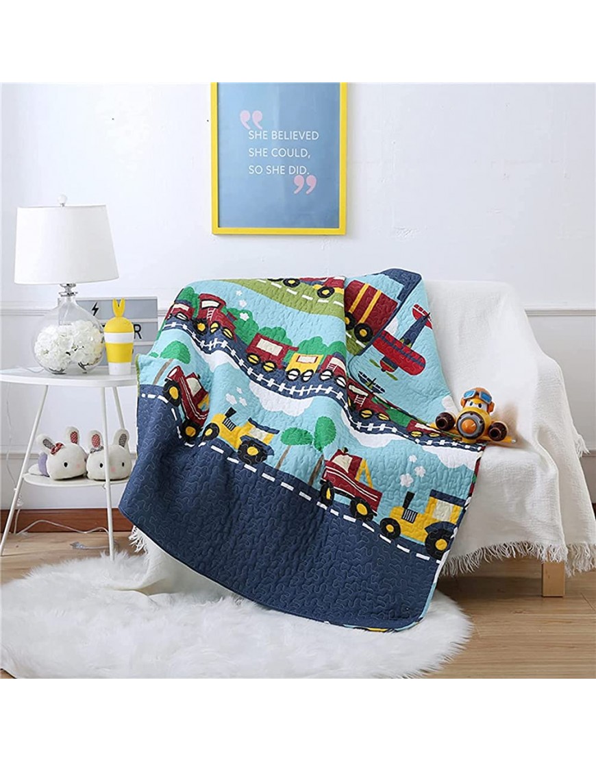 Abreeze 100% Cotton Children's Bedspread Train Pattern Coverlet Truck Quilt Bedspread Throw Blanket for Baby Kids 43 X 51 1PCS - BH5BNAQ32