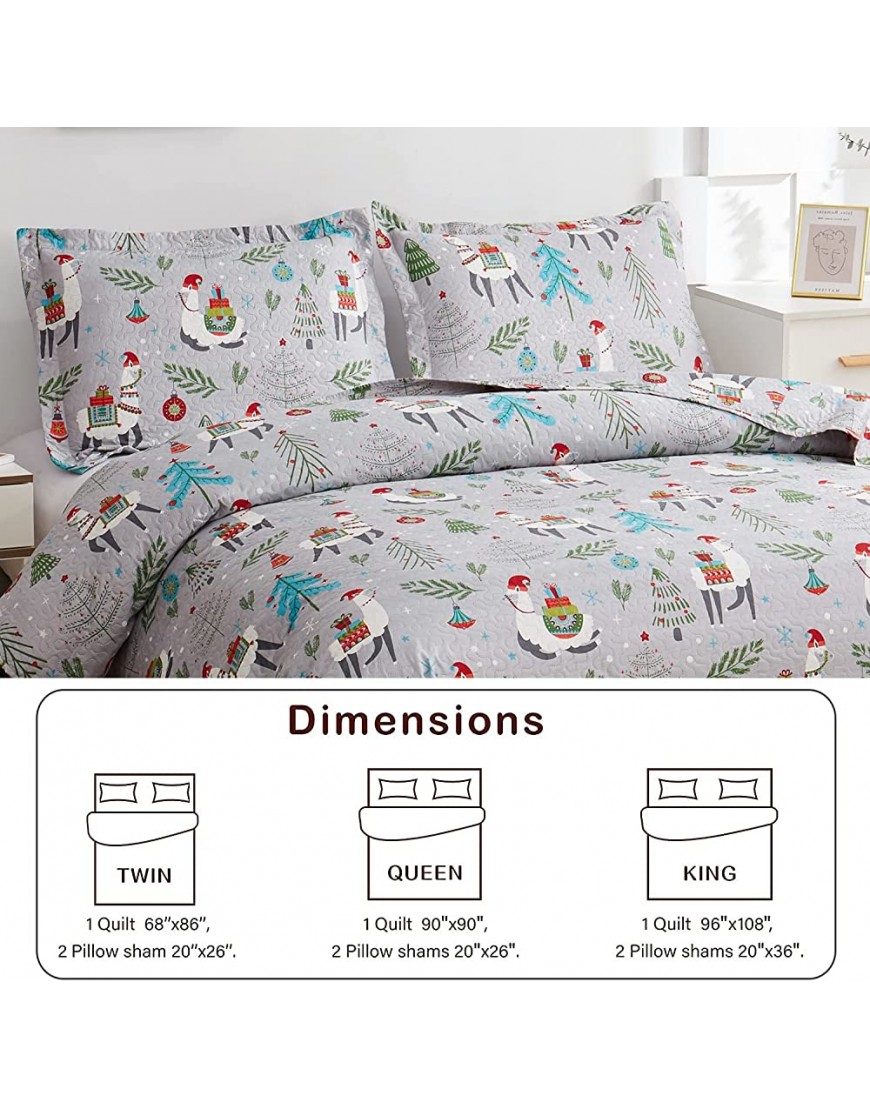 Cartoon Summer Quilt Set Full Queen Size 3-Piece Kids Bedspread Bedding Set with Alpaca Pattern Lightweight Soft Coverlet Comforter Cover Bedroom Decor for All Season Gray 1 Quilt + 2 Pillowcases - BEEB1V0A0