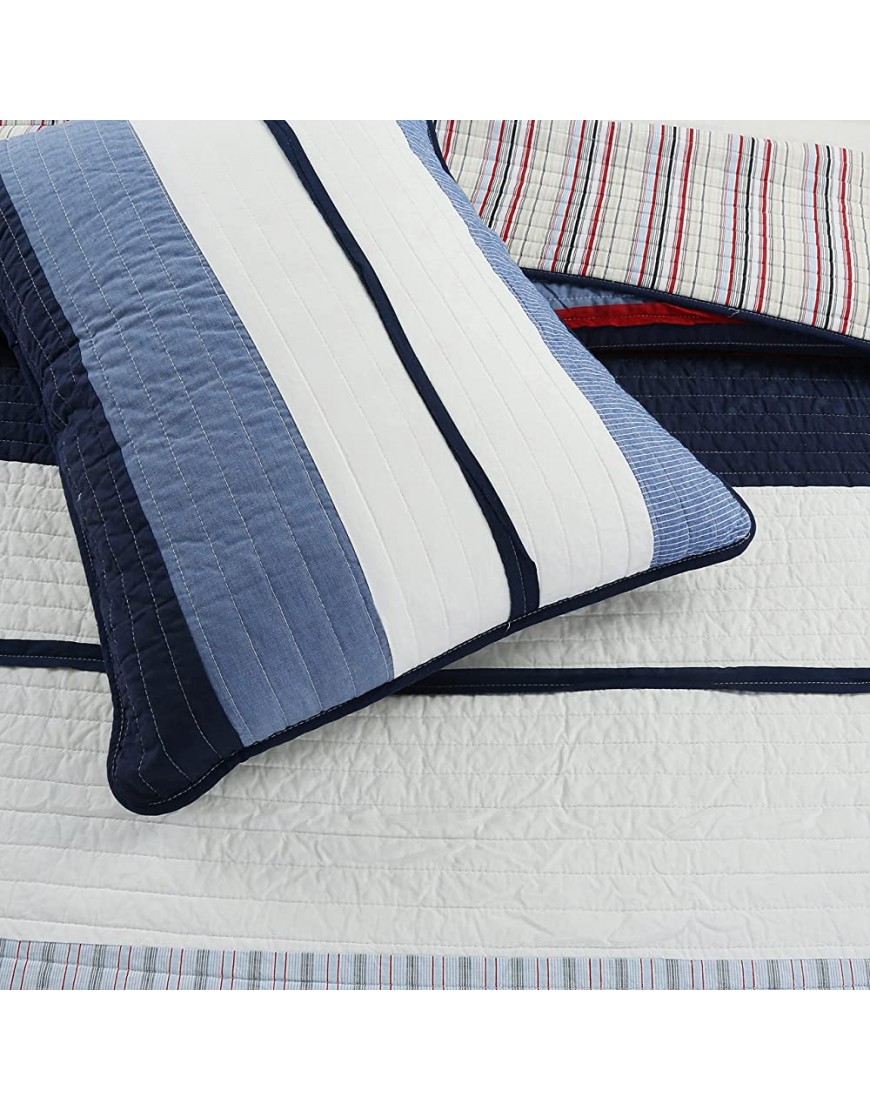 Cozy Line Home Fashions Navy Blue Red Striped Boy 100% Cotton Reversible Quilt Bedding Set Coverlet Bedspread Harlan Twin 2 Piece - BPC22BQRK