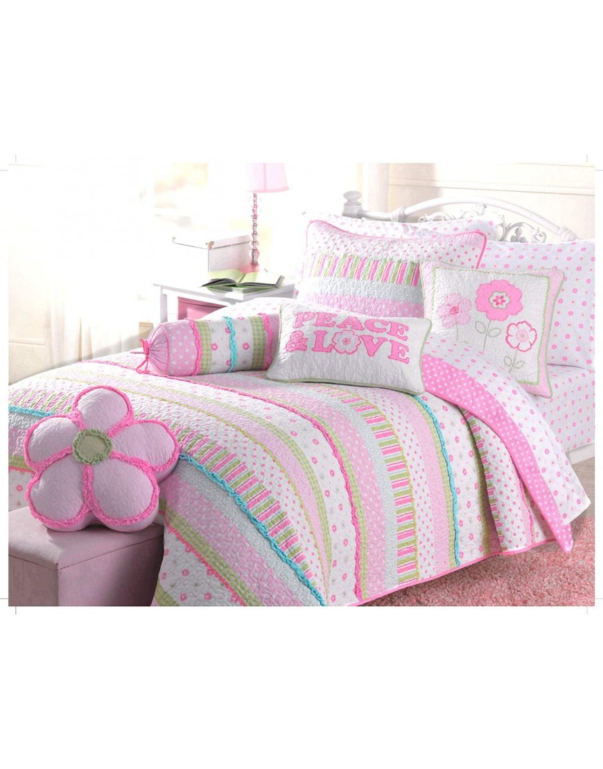 Cozy Line Home Fashions Soft Cotton Bright Greta Pastel Design Girls Bedding Quilt Set Queen 3 Piece: 1 Quilt + 2 Standard Shams - BK0ME8OG4