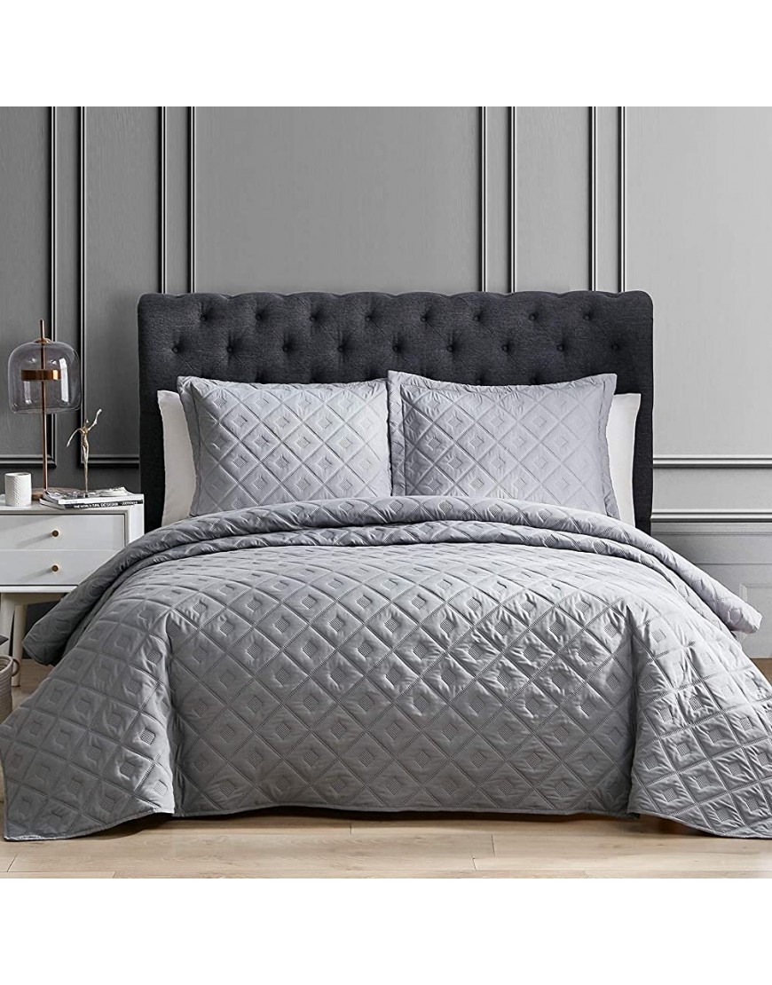 EHEYCIGA Quilt Set Grey King Size Bedspread Coverlet 3 Piece Summer Lightweight Reversible Quilt Bedspread with 2 Pillow Shams Machine Washable Comforter Bedding Cover Sets-106x96 Inch - BX6HOUQ9I