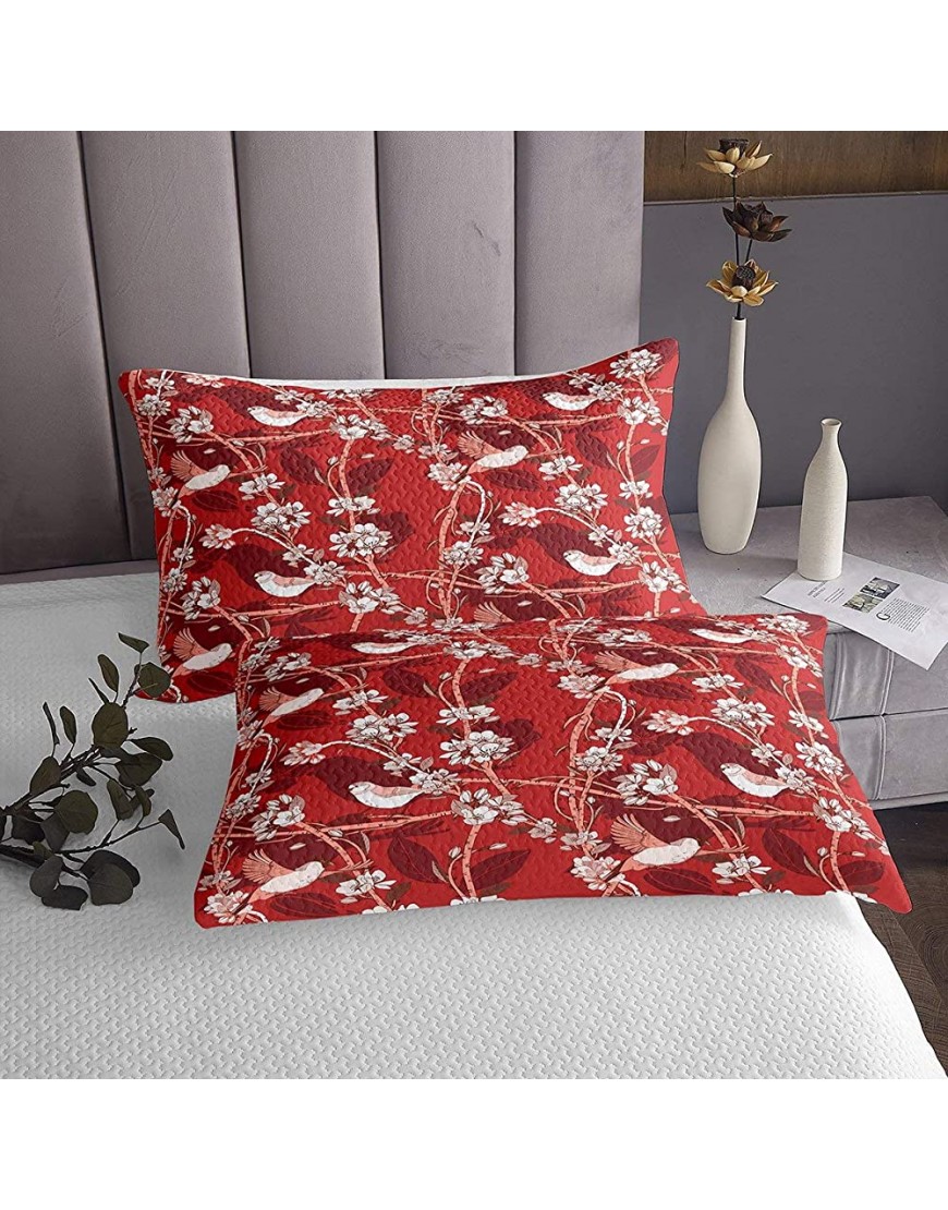 Feelyou Girls Blossoms Floral Coverlet White Flowers Bedspread for Kids Women Botanical Bird Decor Quilt Set Gorgeous Red Bed Cover Room Decor 3Pcs Queen Size - BNU34181L