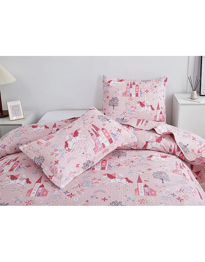 Kids Bedpread Coverlet Twin Size Girls Quilt Set Bedding Unicorn Quilts Girls Bed Set Reversible Quilt Bedding Summer Lightweight Quilt Coverlet Soft Breathable Girls Bedspread Pink Unicorn Home Quilt - BT74OOX27