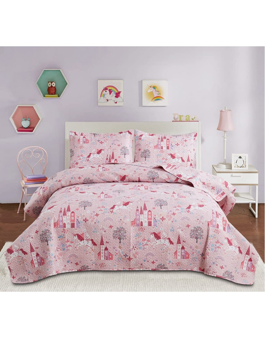Kids Bedpread Coverlet Twin Size Girls Quilt Set Bedding Unicorn Quilts Girls Bed Set Reversible Quilt Bedding Summer Lightweight Quilt Coverlet Soft Breathable Girls Bedspread Pink Unicorn Home Quilt - BT74OOX27