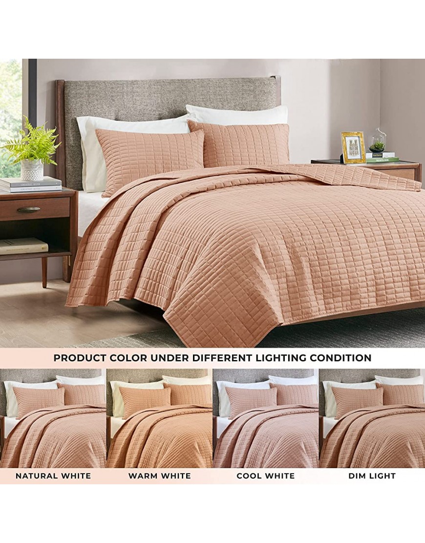 King Size Quilt Bedding Set Blush Pink Bed Quilt Solid Modern Bedspreads for Girls Lightweight Quilted Comforter Summer Knitted Coverlet Sets,104x90 | 3 Piece 1 Quilt + 2 Shams - BF4AKC37T