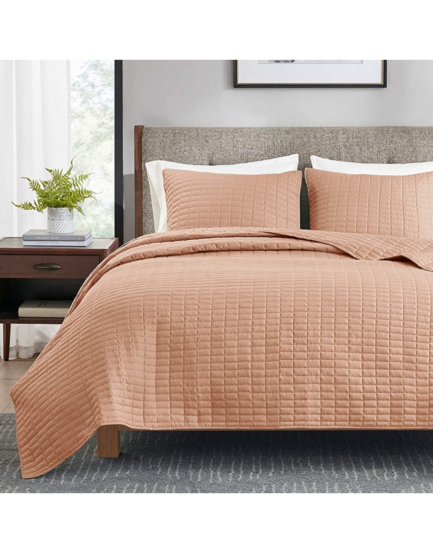 King Size Quilt Bedding Set Blush Pink Bed Quilt  Solid Modern Bedspreads for Girls Lightweight Quilted Comforter Summer Knitted Coverlet Sets,104x90 | 3 Piece 1 Quilt + 2 Shams - BF4AKC37T