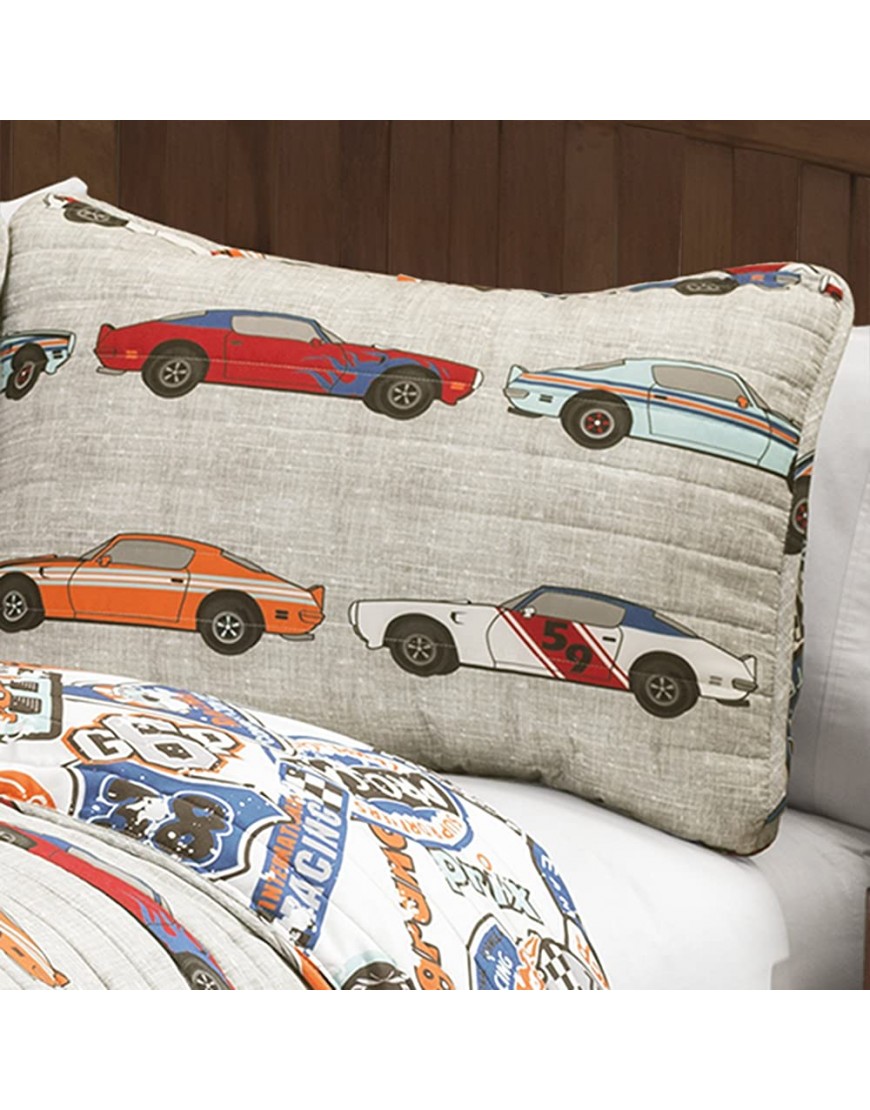 Lush Décor Lush Decor Beige Race Car Kids' 2-Piece Quilt Reversible Bedding Set for Boys Twin White - B2GTA0YV3