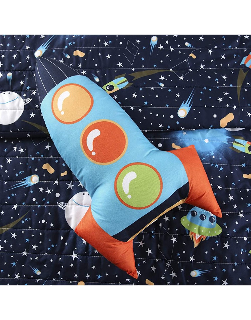 Lush Decor Navy Universe Quilt | Outer Space Stars Galaxy Planet Rocket Reversible 4 Piece Bedding Set for Kids-Twin - BS5JX454Q