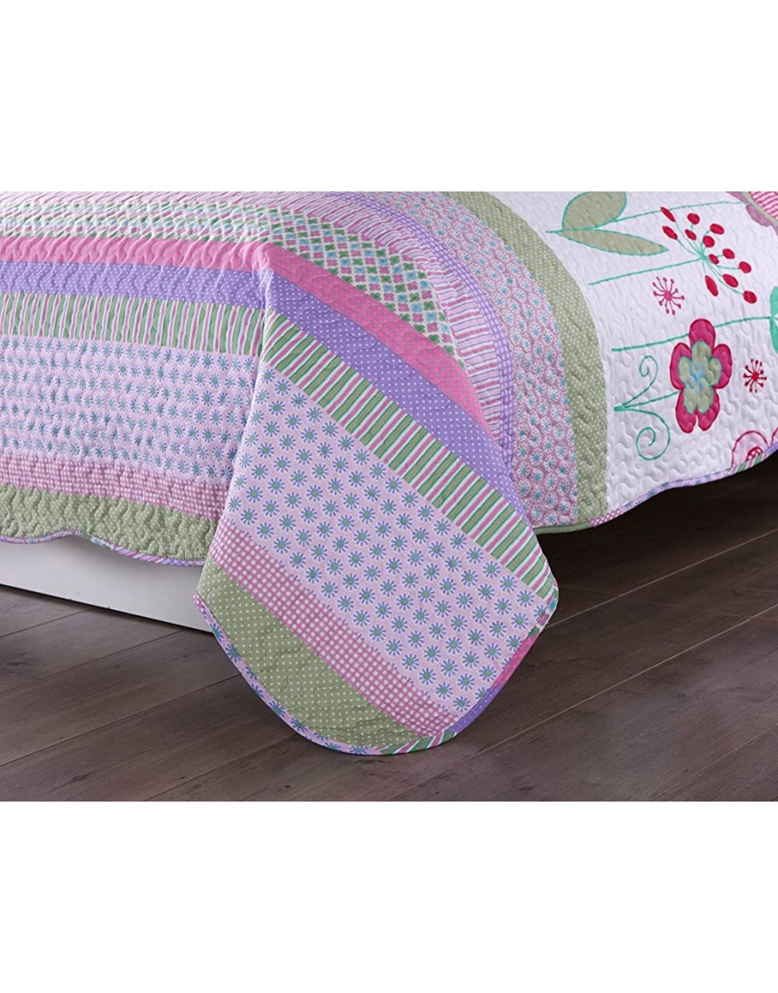 MarCielo 2 Piece Kids Bedspread Quilts Set Throw Blanket for Teens Girls Bed Printed Bedding Coverlet Twin Size Purple Floral Striped Twin - BYBK7OE7H