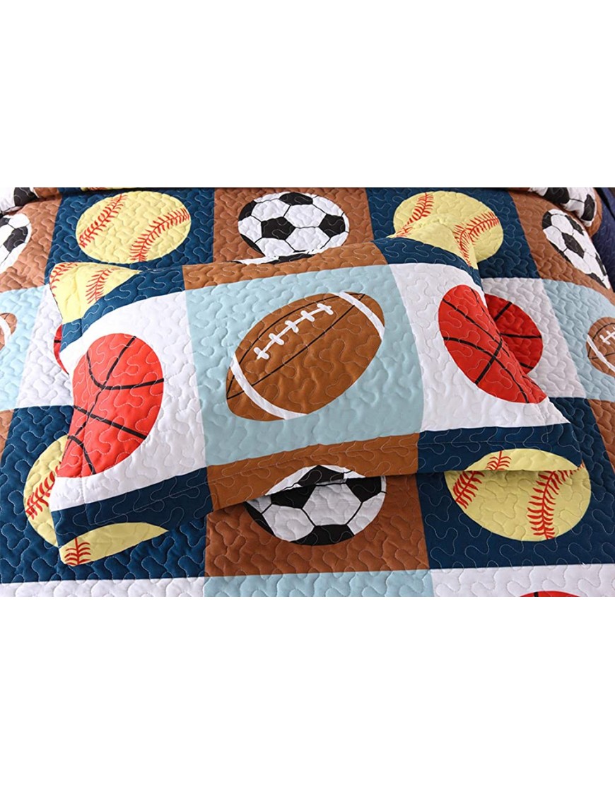 MarCielo 3 Piece Kids Bedspread Quilts Set Throw Blanket for Teens Boys Bed Printed Bedding Coverlet Full Size Blue Basketball Football Sports American Football Full - BSW7AZO7C