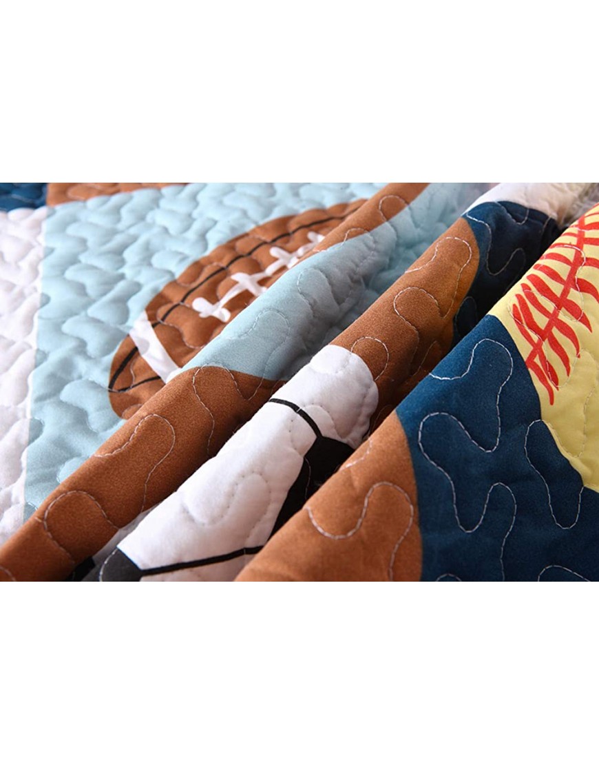 MarCielo 3 Piece Kids Bedspread Quilts Set Throw Blanket for Teens Boys Bed Printed Bedding Coverlet Full Size Blue Basketball Football Sports American Football Full - BSW7AZO7C