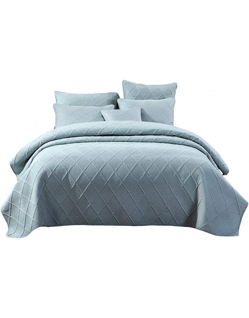 Tache Solid Seafoam Blue Green Soothing Pastel Soft Cotton Geometric Diamond Stitch Pattern Lightweight Quilted Bedspread 3 Piece Set King - B57KYU0MS