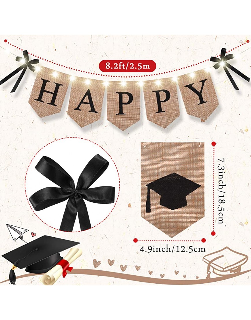 2022 Graduation Banner Happy Graduation Burlap Banner with 8 Modes LED String Lights Lighting Grad Party Wall Hanging Garland Bunting Flags Sign for Grad Party Decor - BMMSE4RA5