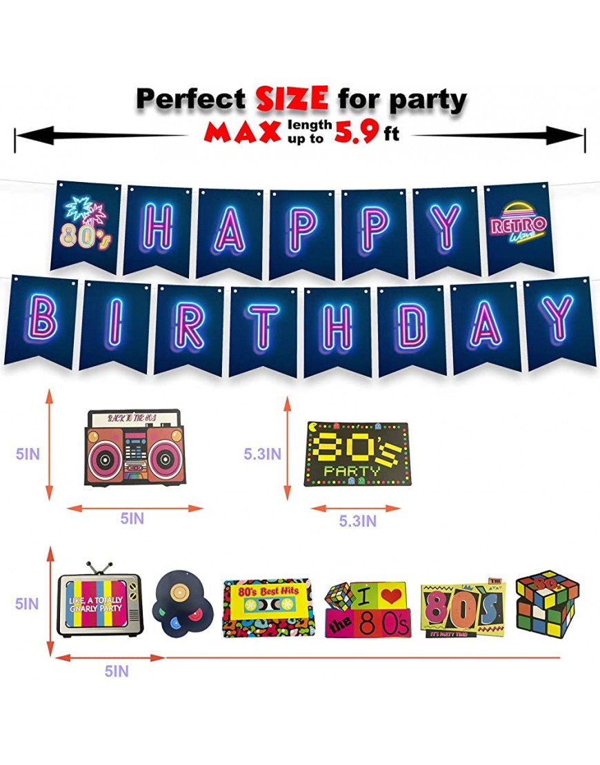80s Retro Birthday Decorations Set Totally 1980s Theme Swirls Streamers Garland Banner and Cupcake Topper Party Supplies - BD8ZDJRYU