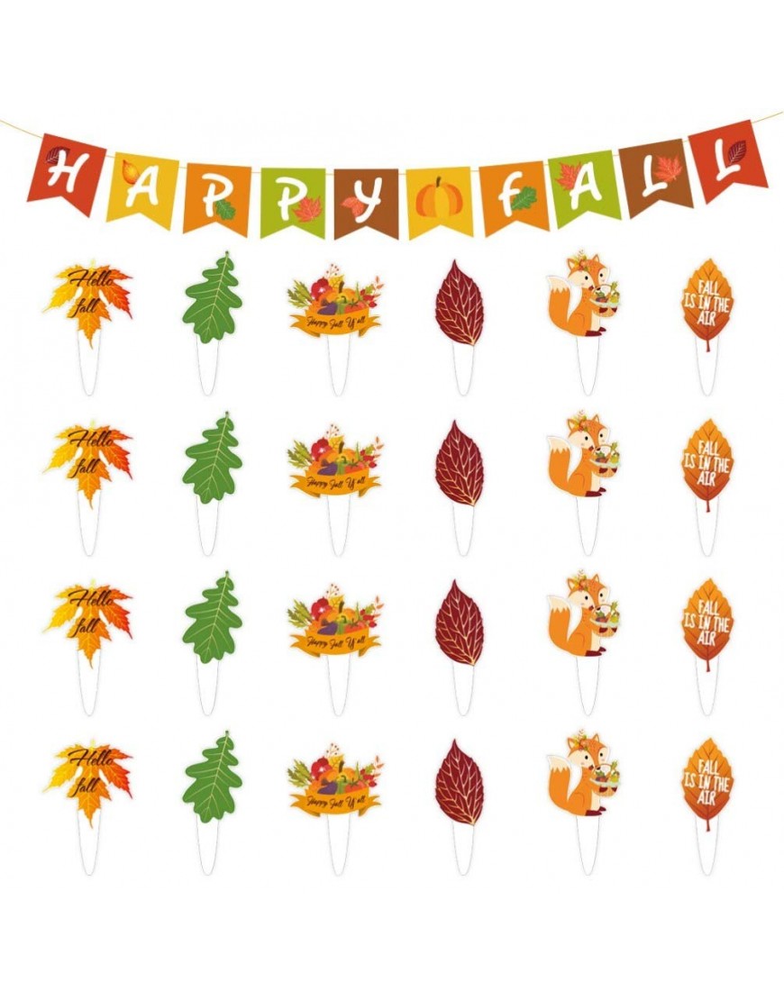 ABOOFAN Happy Fall Banner and Thanksgiving Party Garland Dessert Cake Fruit Picks Decorations - BKF9WWHXR
