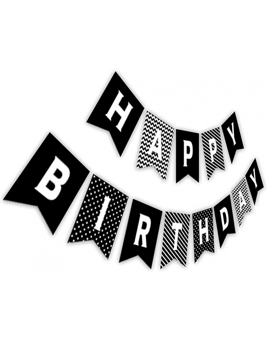 Black & White Birthday Banner Happy Bday Pennant Decorations Black Birthday Party Sign - BVC7N2T2W